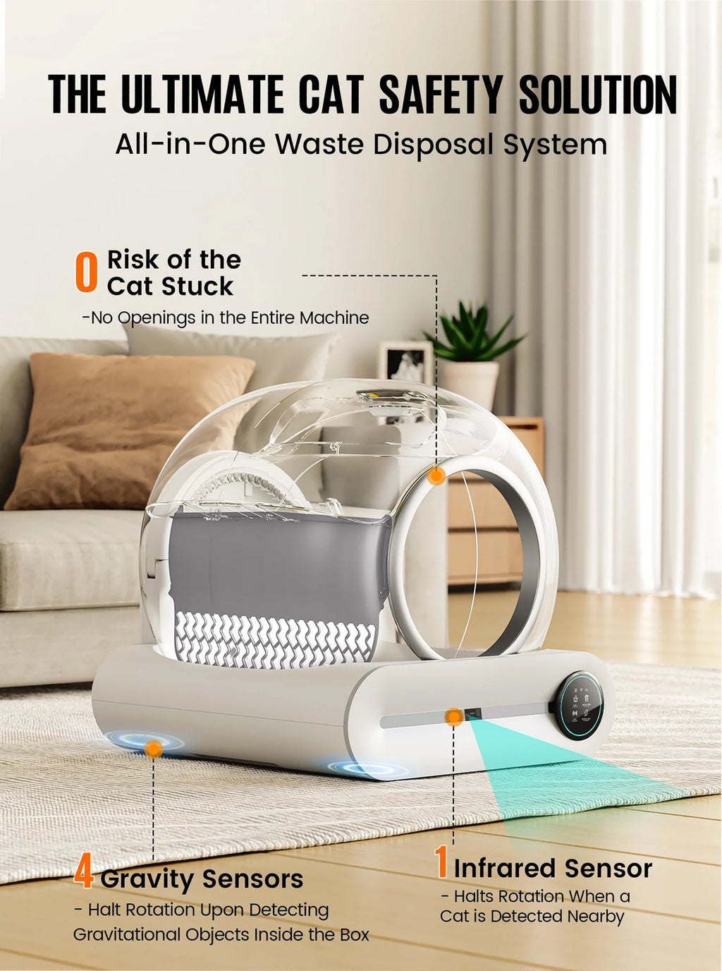 65L Smart Self-Cleaning Cat Litter Box Large Capacity Automatic App Control Closed Litter Box with Cat Litter Mat Garbage Bags