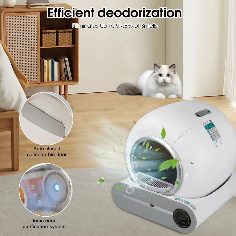 65L Smart Self-Cleaning Cat Litter Box Large Capacity Automatic App Control Closed Litter Box with Cat Litter Mat Garbage Bags