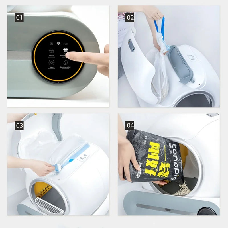 65L Smart Self-Cleaning Cat Litter Box Large Capacity Automatic App Control Closed Litter Box with Cat Litter Mat Garbage Bags