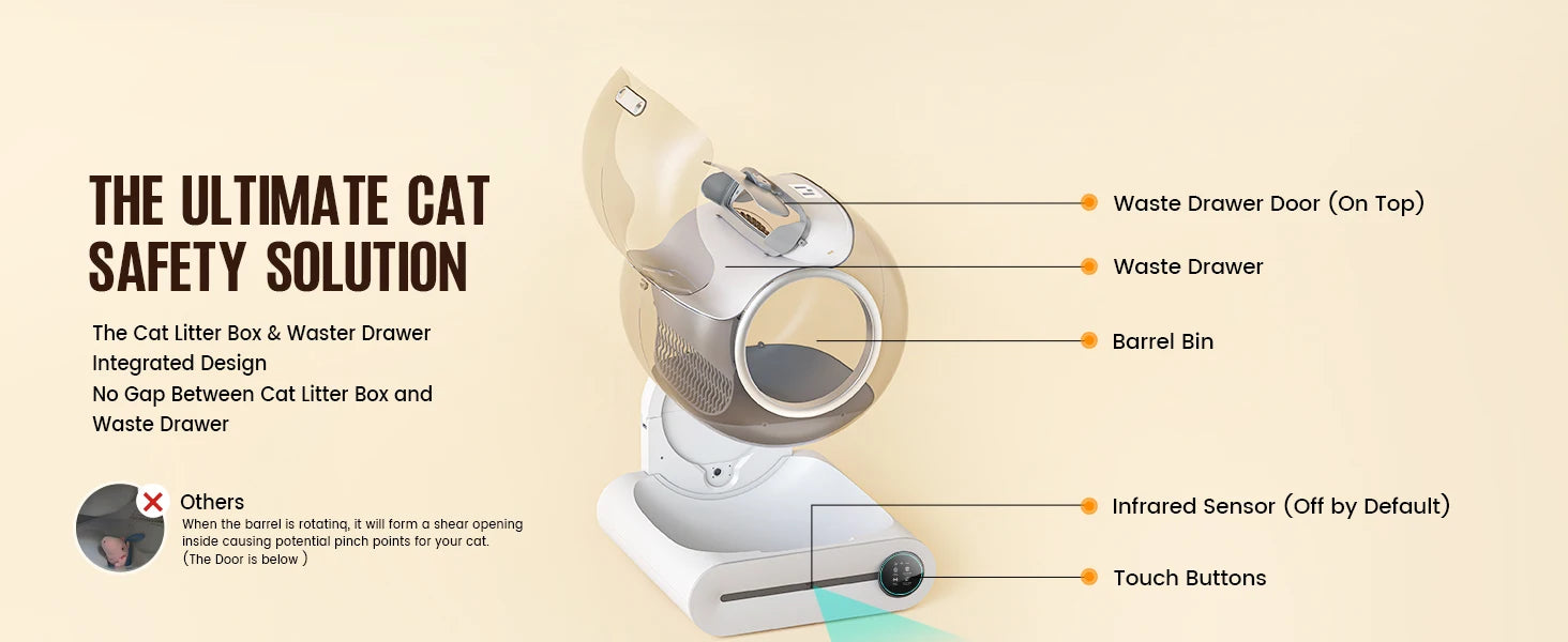 65L Smart Self-Cleaning Cat Litter Box Large Capacity Automatic App Control Closed Litter Box with Cat Litter Mat Garbage Bags