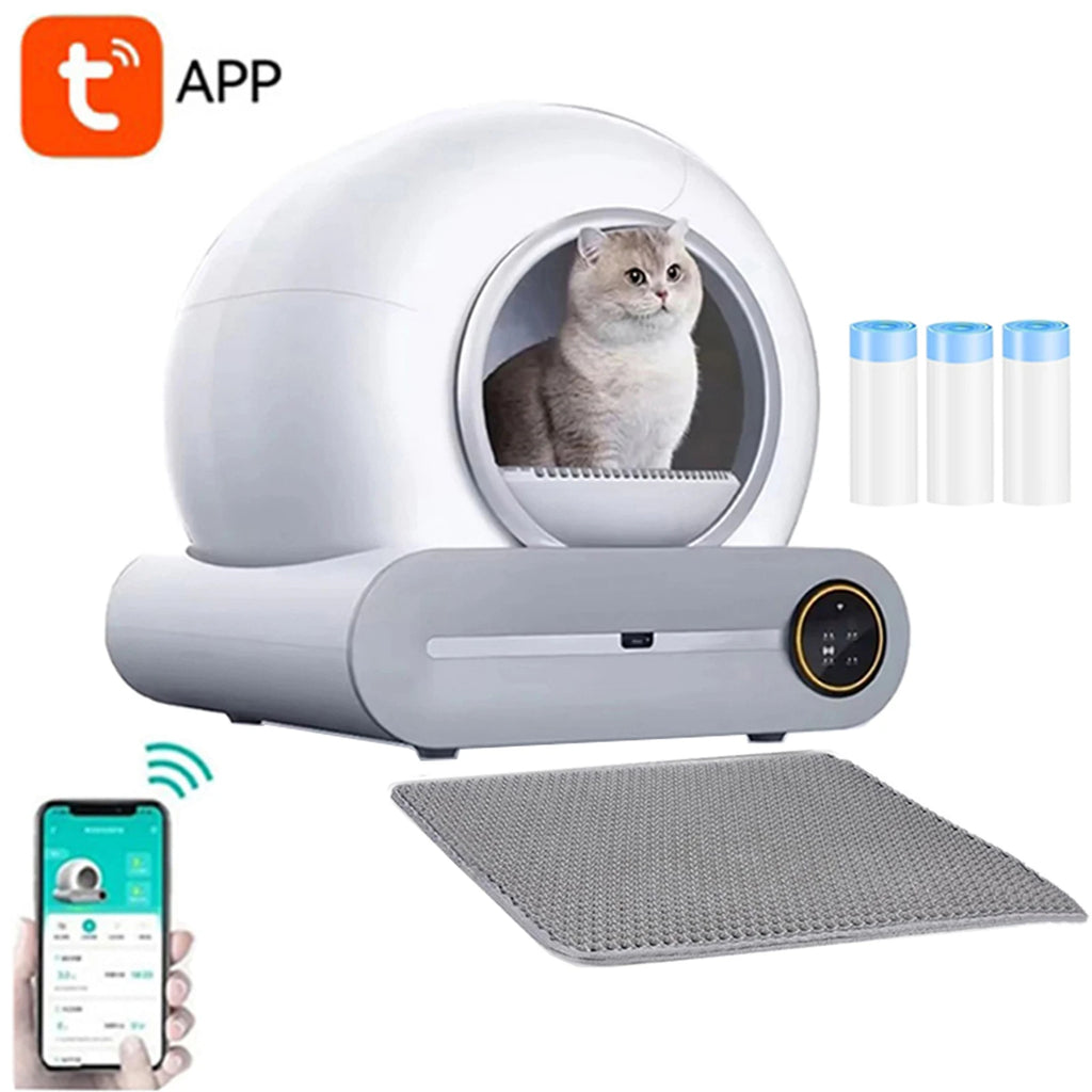 65L Smart Self-Cleaning Cat Litter Box Large Capacity Automatic App Control Closed Litter Box with Cat Litter Mat Garbage Bags