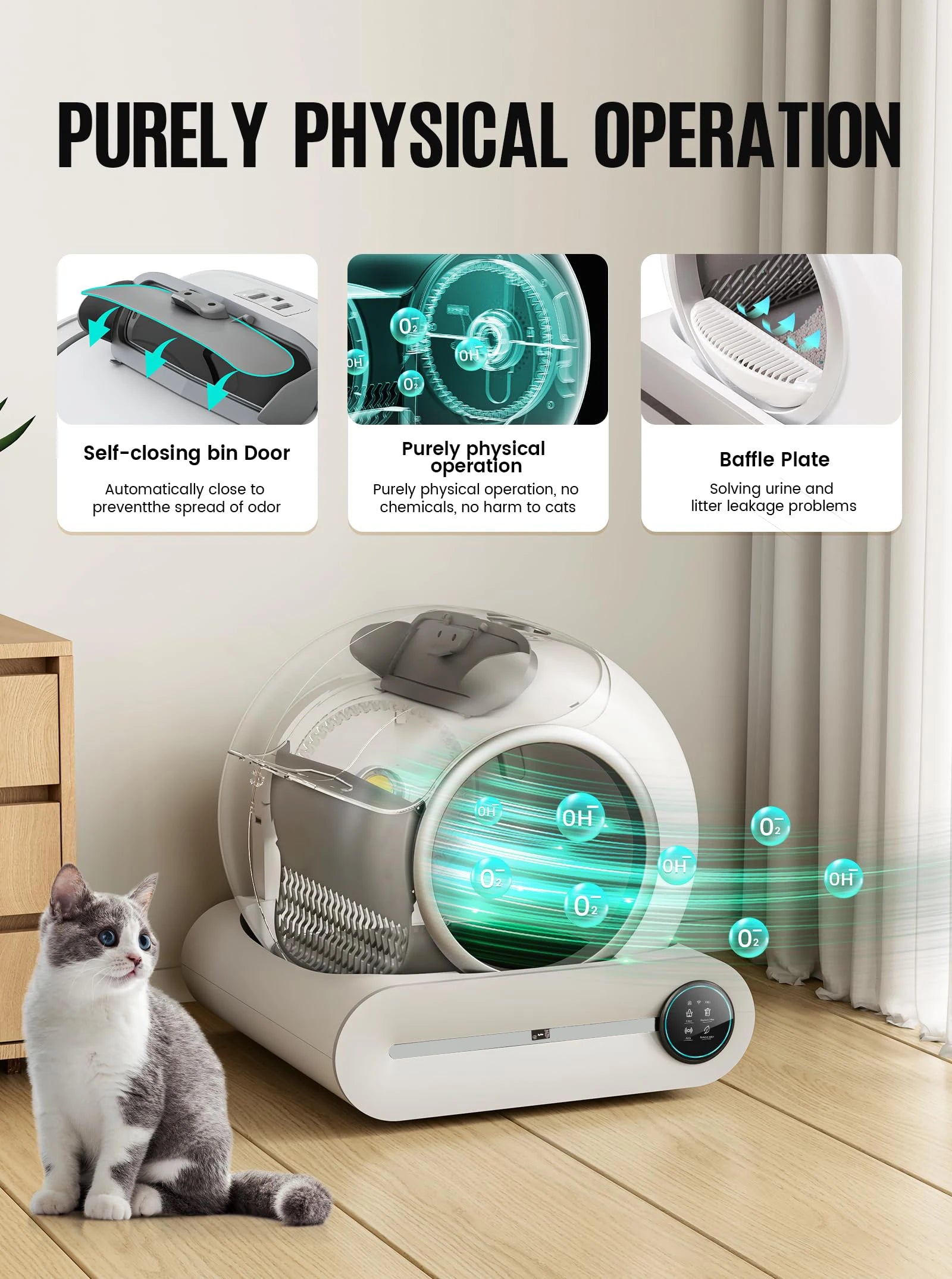 65L Smart Self-Cleaning Cat Litter Box Large Capacity Automatic App Control Closed Litter Box with Cat Litter Mat Garbage Bags