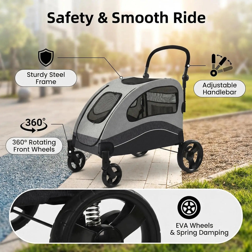 Dog Buggy Stroller Dog Box Transport Foldable Cat Stroller 360° Wear-resistant Rubber Wheels, Pet Wagon with Breathable Mesh