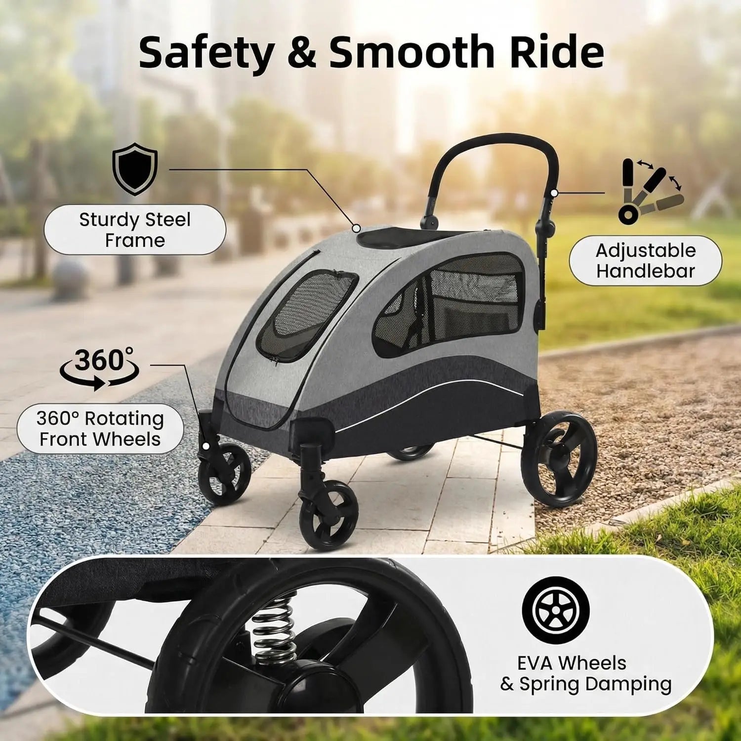 Dog Buggy Stroller Dog Box Transport Foldable Cat Stroller 360° Wear-resistant Rubber Wheels, Pet Wagon with Breathable Mesh