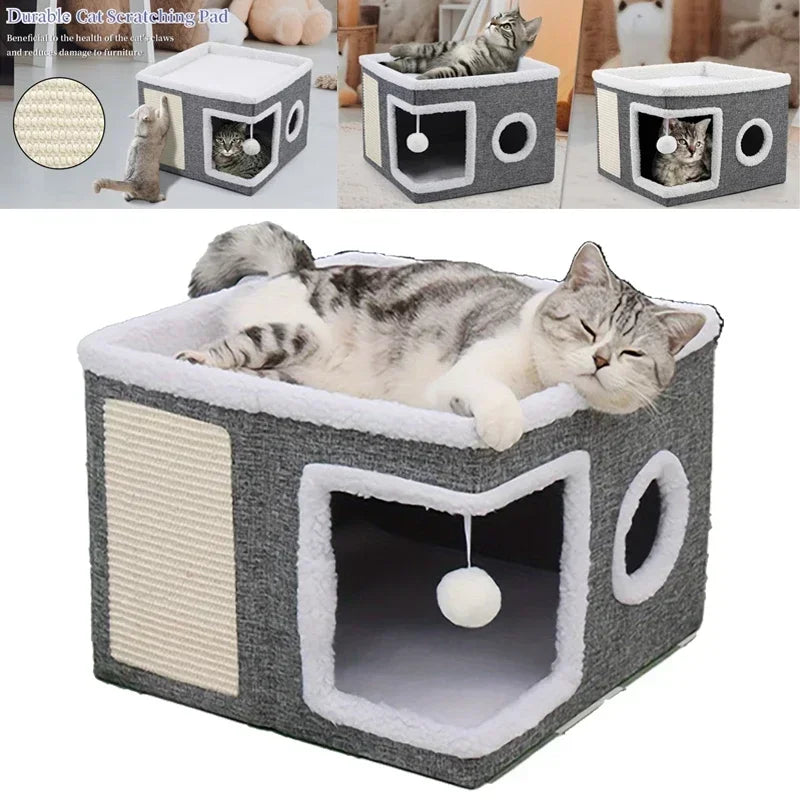 Cama Caverna para Gato com Arranhador — Moderna e Multifuncional