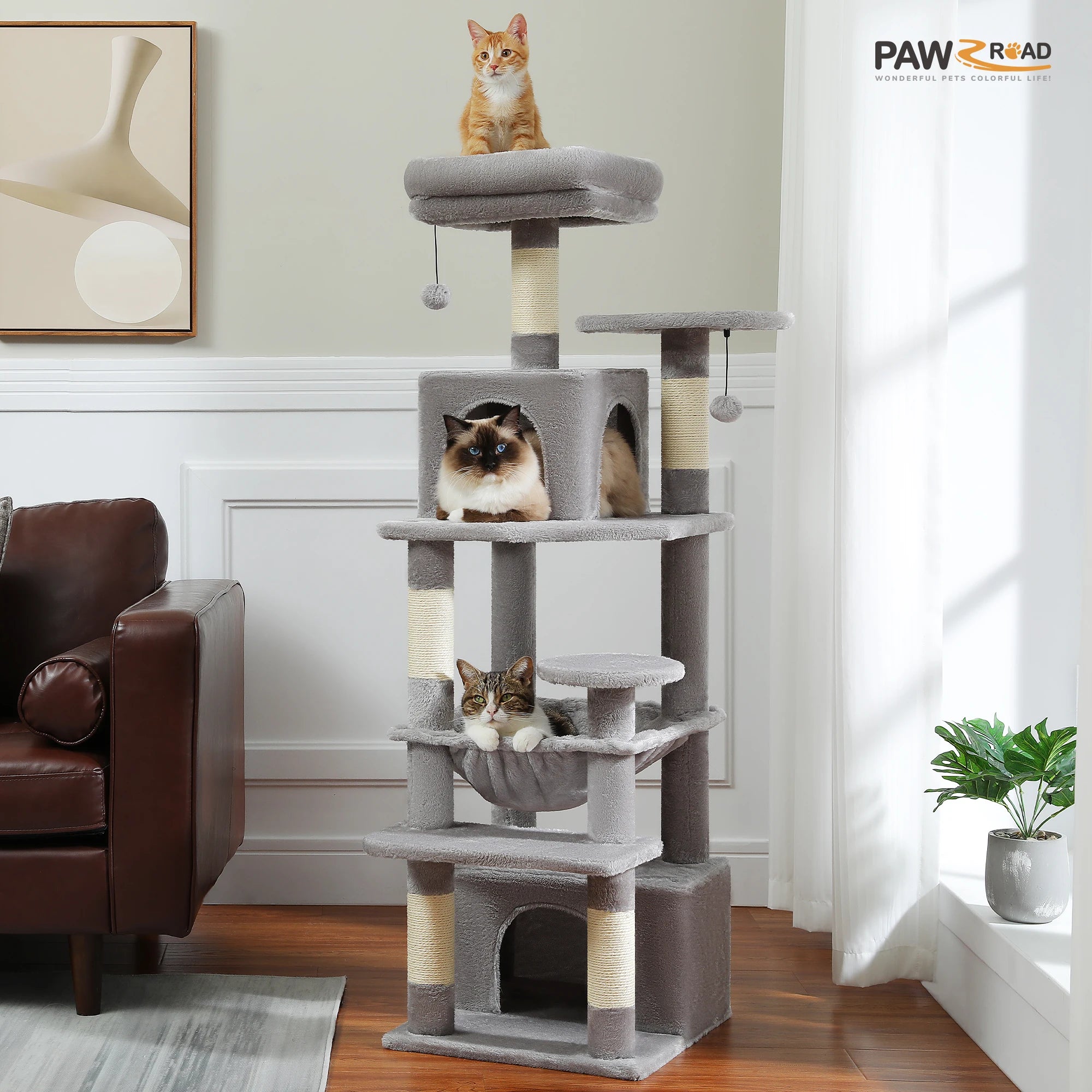 Arranhador Torre para Gato Multi-Nível com Rede e Hammock — Grande