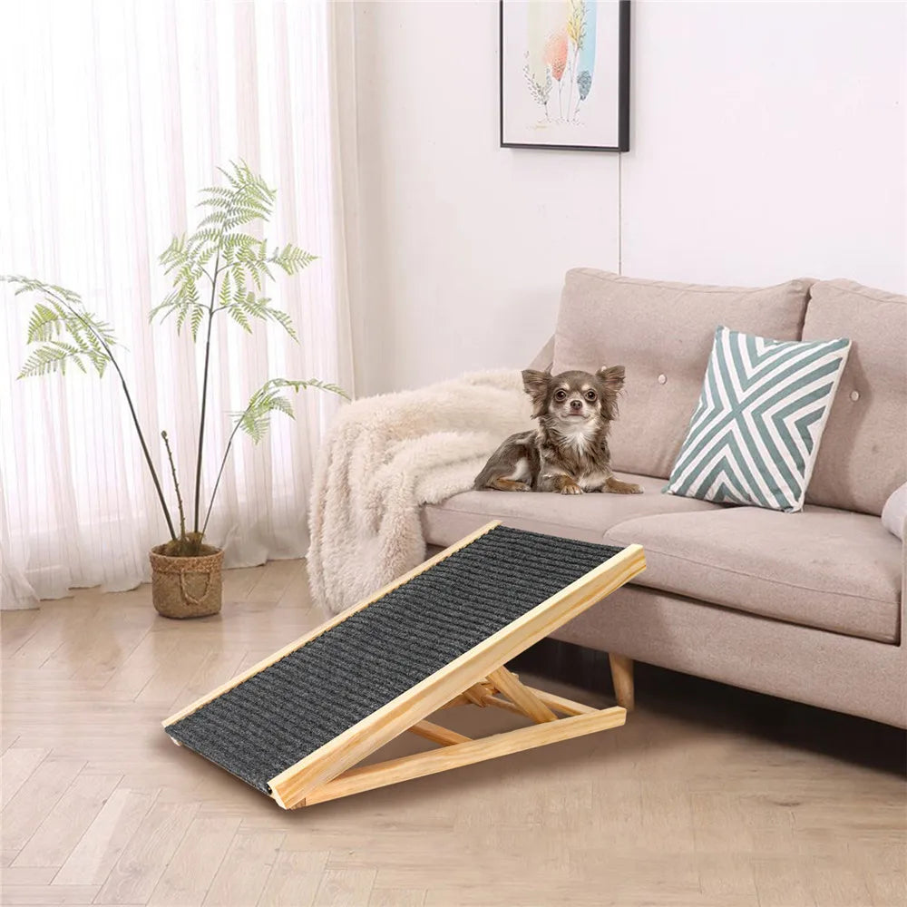 Rampa de Madeira Ajustável para Cão e Gato — Dobrável, Antiderrapante