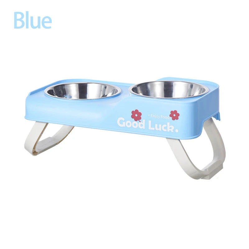 Comedouro Duplo Elevado em Aço Inoxidável — Antiderrapante, para Cão e Gato