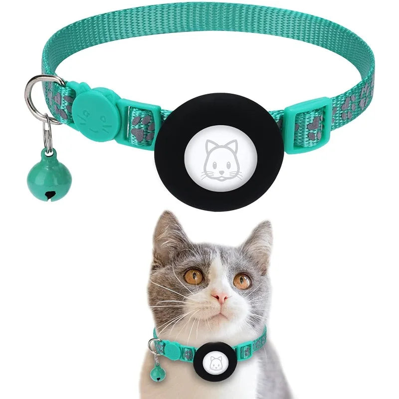 Pet Airtag Tracking Collar Reflective Cat Collar with Breakaway Safety Buckle Mini Tracker Device for Kitten Dog Compatible IOS