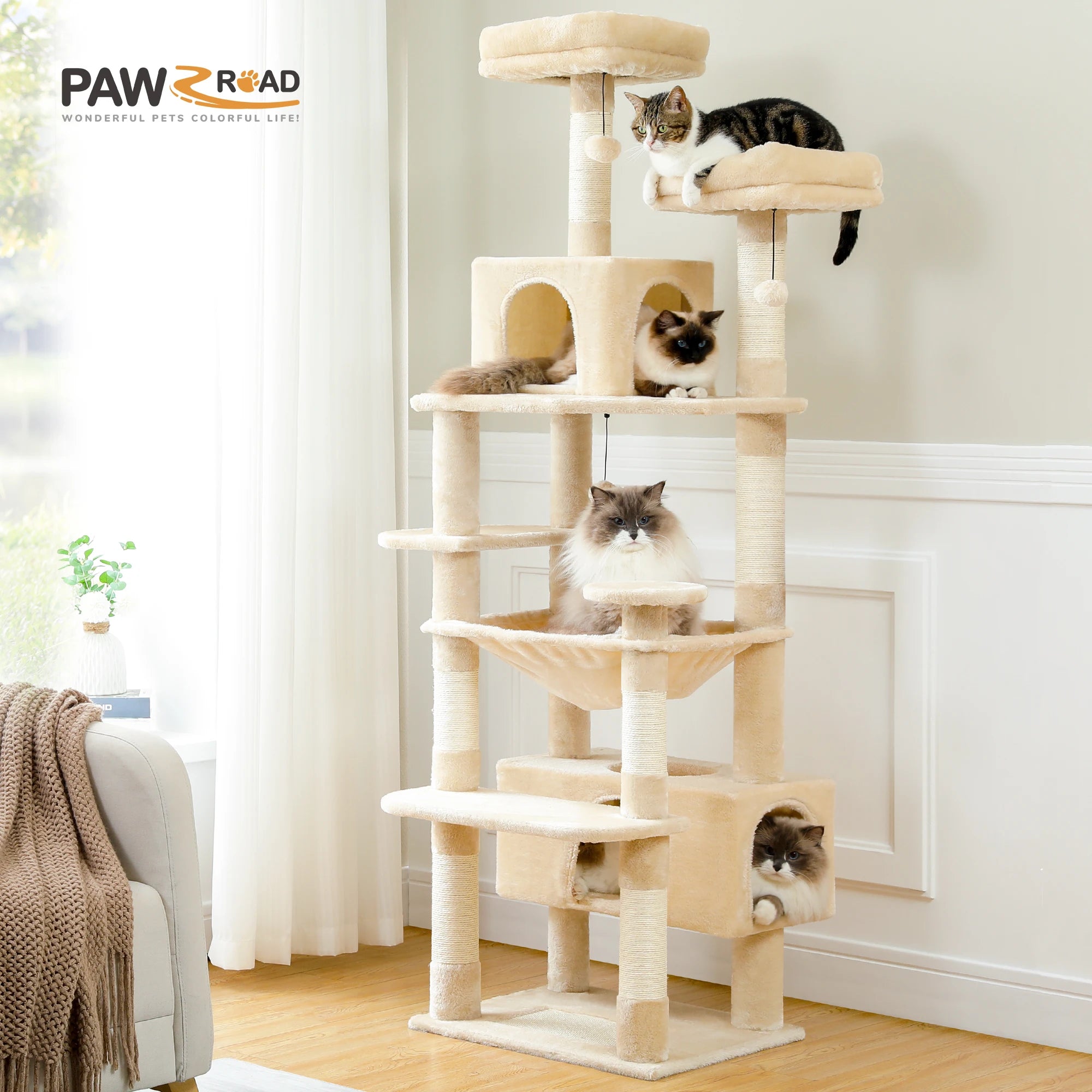 Arranhador Torre para Gato Multi-Nível com Rede e Hammock — Grande