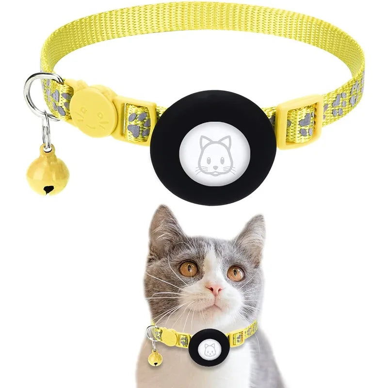 Pet Airtag Tracking Collar Reflective Cat Collar with Breakaway Safety Buckle Mini Tracker Device for Kitten Dog Compatible IOS
