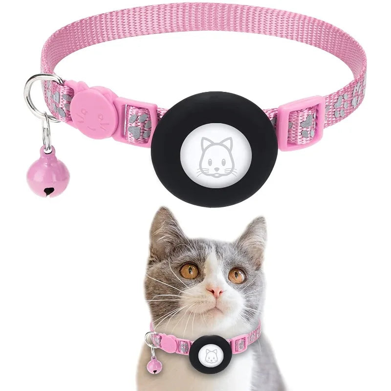Pet Airtag Tracking Collar Reflective Cat Collar with Breakaway Safety Buckle Mini Tracker Device for Kitten Dog Compatible IOS
