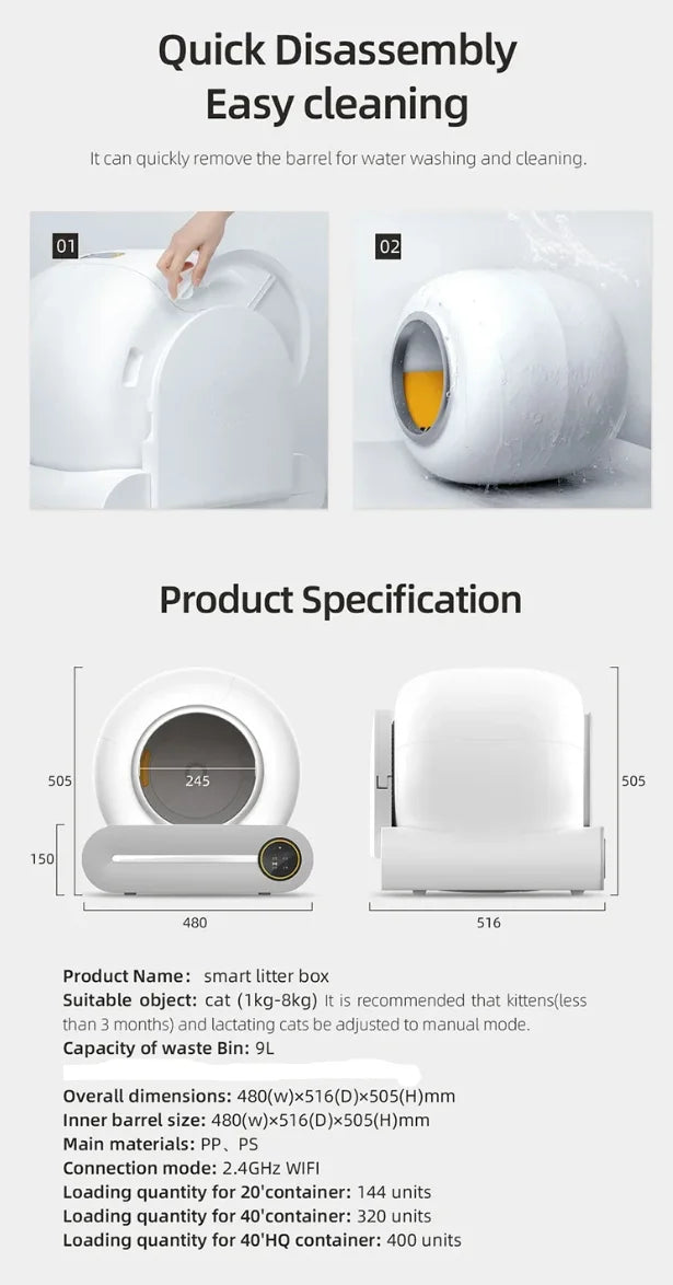 Smart Cat Litter Box Fully Automatic Large Capacity Cat Litter Box Semi-enclosed Smart Cat Toilet APP Remote Control