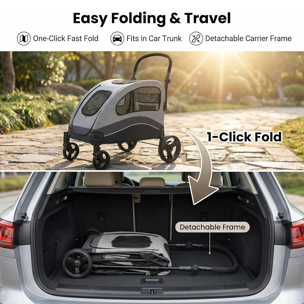 Dog Buggy Stroller Dog Box Transport Foldable Cat Stroller 360° Wear-resistant Rubber Wheels, Pet Wagon with Breathable Mesh