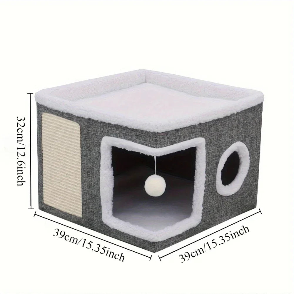 Cama Caverna para Gato com Arranhador — Moderna e Multifuncional
