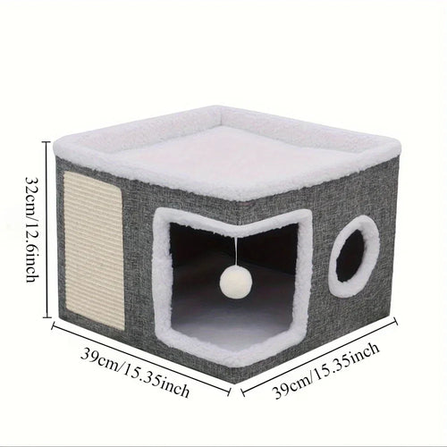 Cama Caverna para Gato com Arranhador — Moderna e Multifuncional