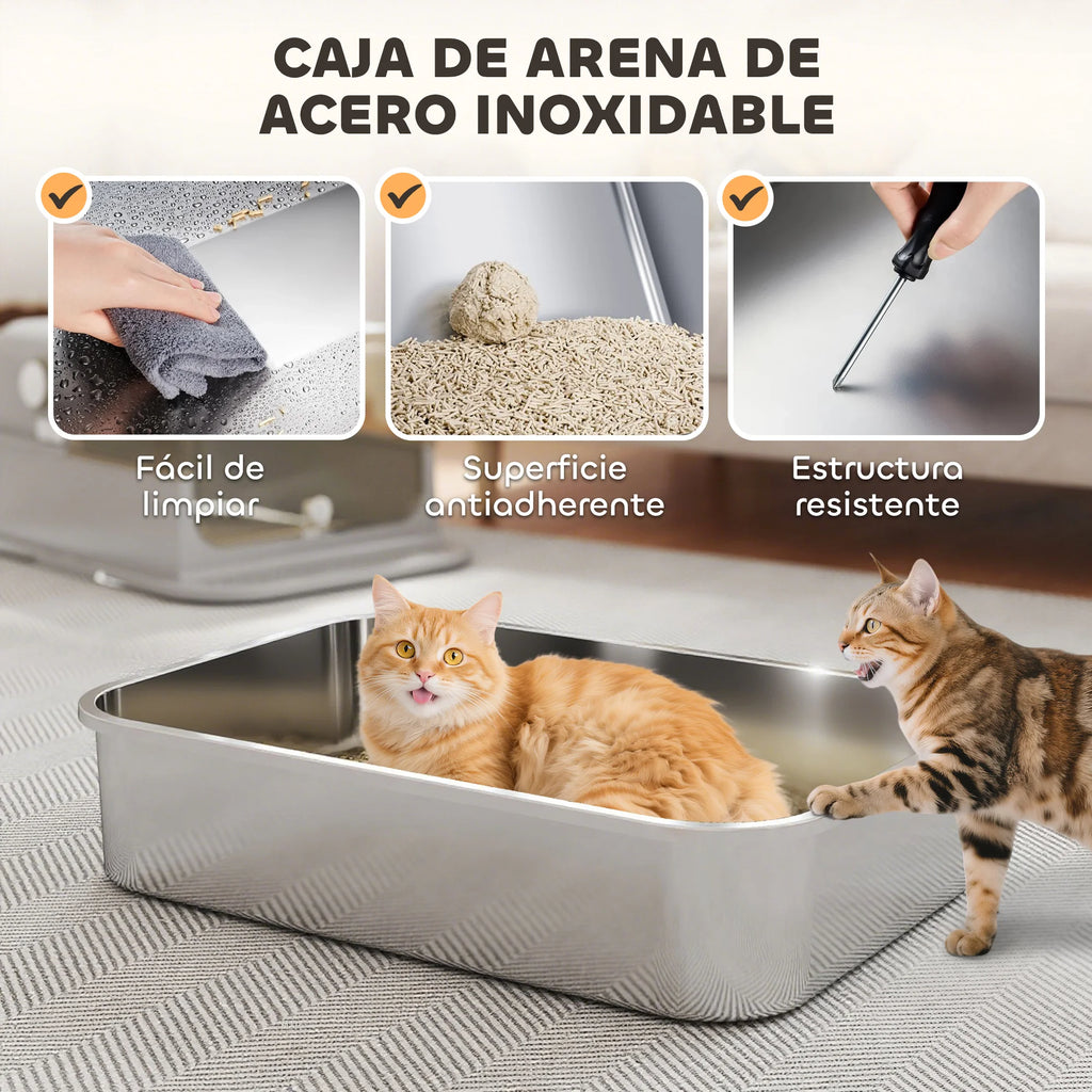 Caixa de Areia XXL Aço Inoxidável Pawhut — Entrada pelo Topo para Gatos Grandes