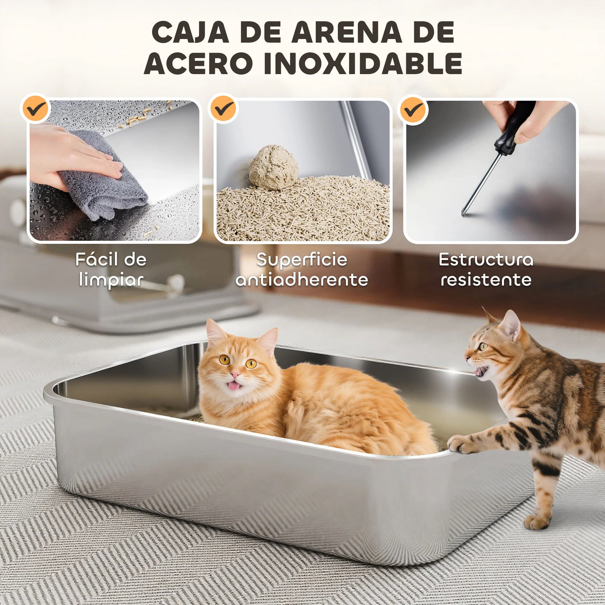Caixa de Areia XXL Aço Inoxidável Pawhut — Entrada pelo Topo para Gatos Grandes