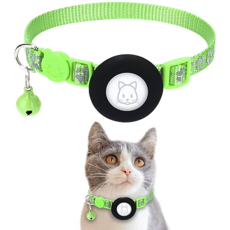 Pet Airtag Tracking Collar Reflective Cat Collar with Breakaway Safety Buckle Mini Tracker Device for Kitten Dog Compatible IOS