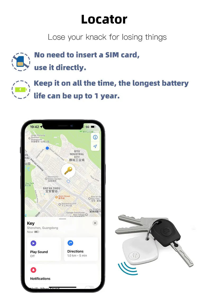Mini Pet Bluetooth Tracker, Anti-Lost GPS Locator for Cat Dog, Smart Pet Finder Device Compatible with IOS Android & Find My App