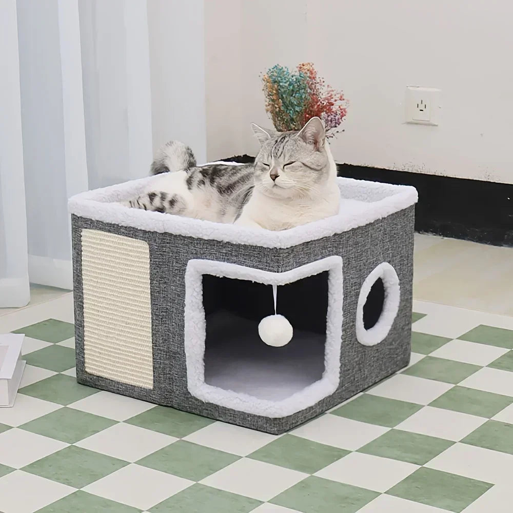 Cama Caverna para Gato com Arranhador — Moderna e Multifuncional