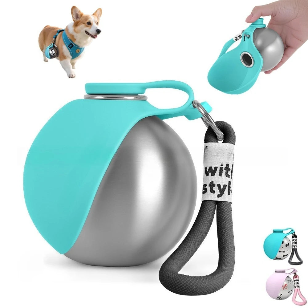 Garrafa de Água Portátil 2 em 1 para Cão — 285ml Aço Inoxidável