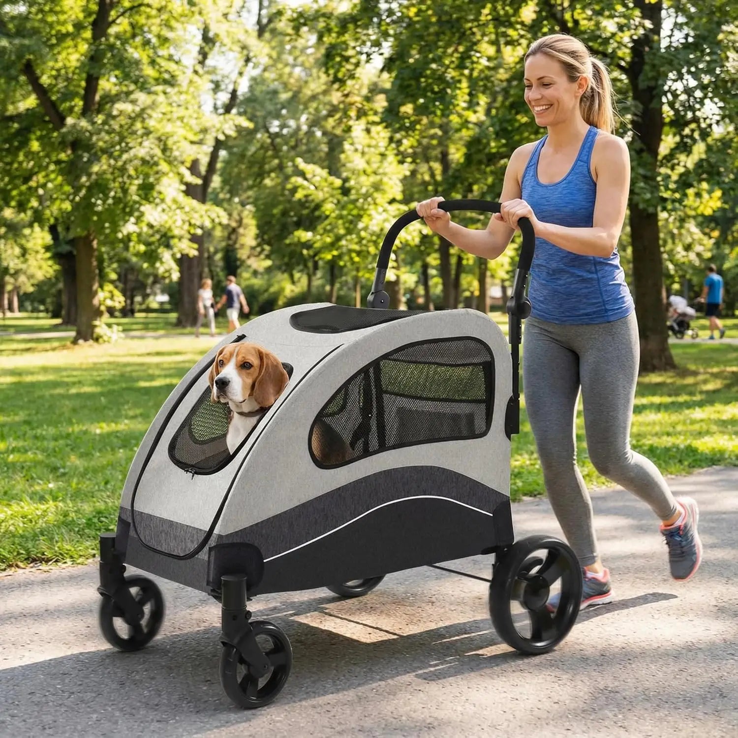 Dog Buggy Stroller Dog Box Transport Foldable Cat Stroller 360° Wear-resistant Rubber Wheels, Pet Wagon with Breathable Mesh