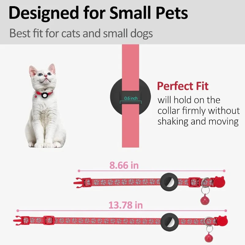 Pet Airtag Tracking Collar Reflective Cat Collar with Breakaway Safety Buckle Mini Tracker Device for Kitten Dog Compatible IOS