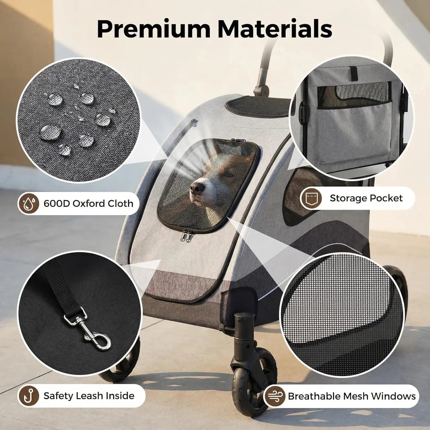 Dog Buggy Stroller Dog Box Transport Foldable Cat Stroller 360° Wear-resistant Rubber Wheels, Pet Wagon with Breathable Mesh