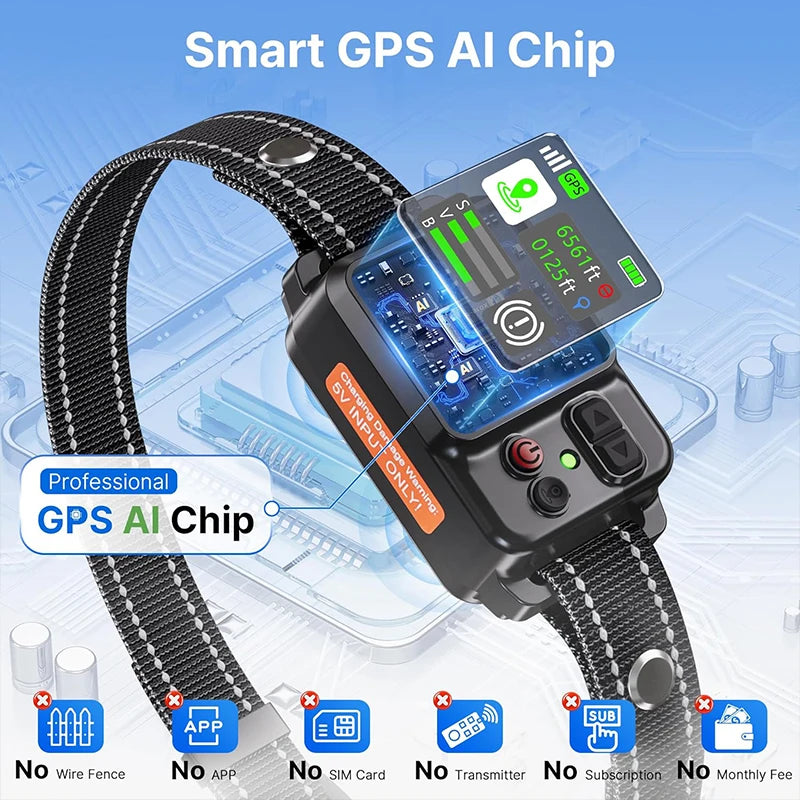 Vedação Elétrica GPS Sem Fios para Cão 2025 — Anti-Latido e Coleira de Treino