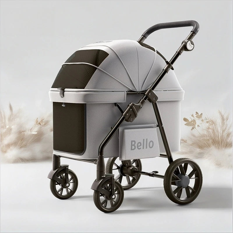 Bello YA03 Extra Large Space Pet Stroller Foldable Dog Cat Carrier Heavy Duty 60lbs Family Outdoor Travel Push Cart