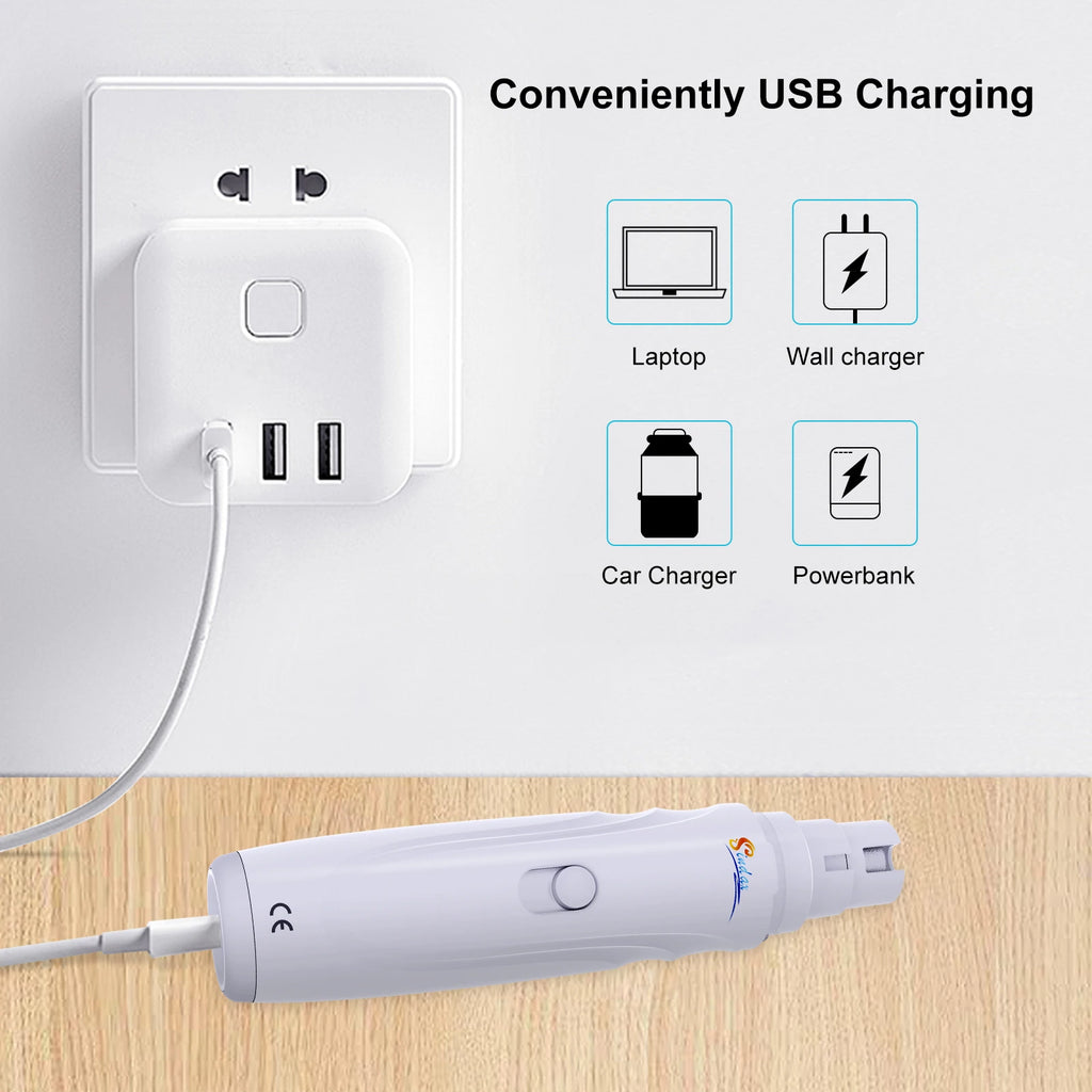 Lima Elétrica para Unhas de Cão e Gato — Silenciosa, Recarregável USB