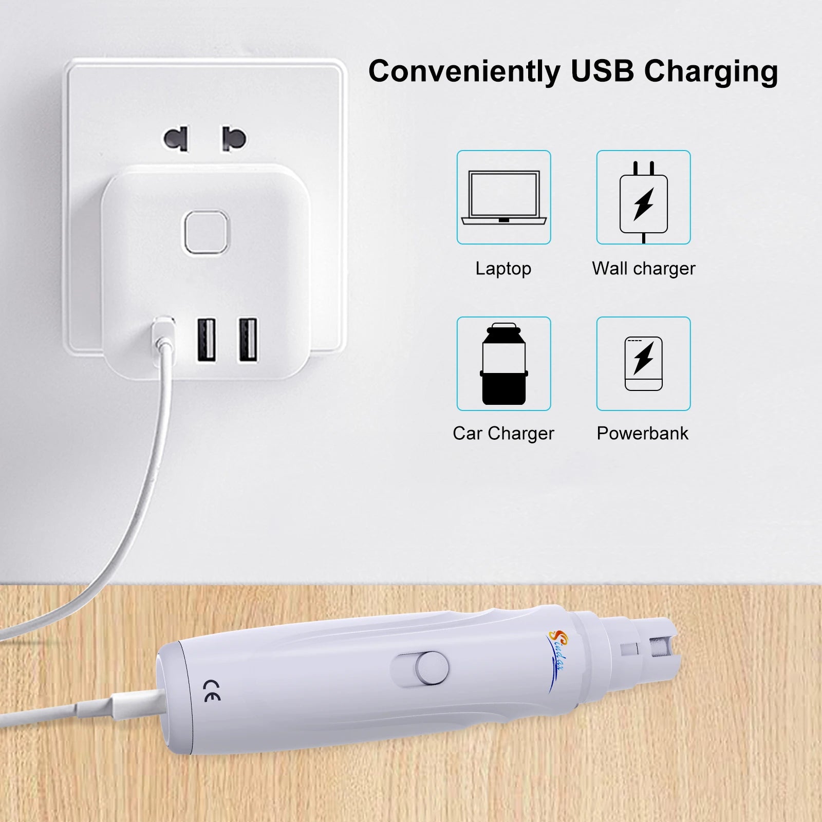 Lima Elétrica para Unhas de Cão e Gato — Silenciosa, Recarregável USB