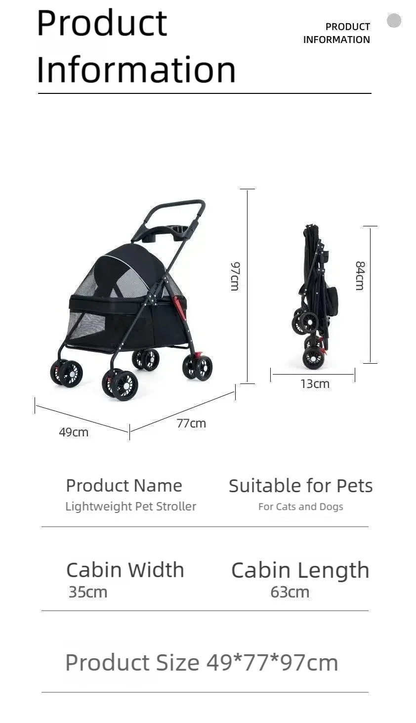 Pet cart, baby cart, small pet cart, lightweight and foldable, suitable for outdoor travel, dog and cat supplies