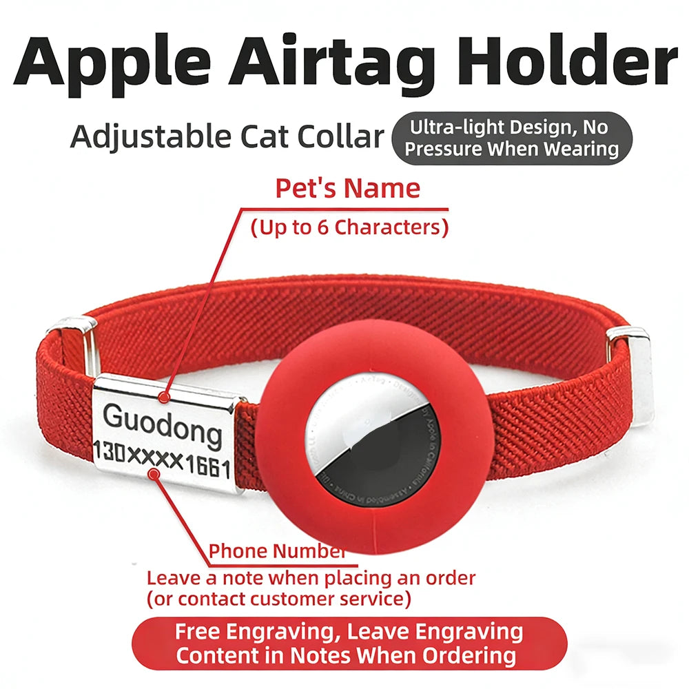Coleira para Gato com Suporte AirTag GPS — Ajustável e Personalizável