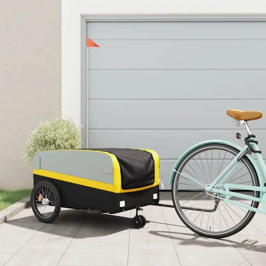 Black and Yellow Bicycle Trailer 45 kg Iron