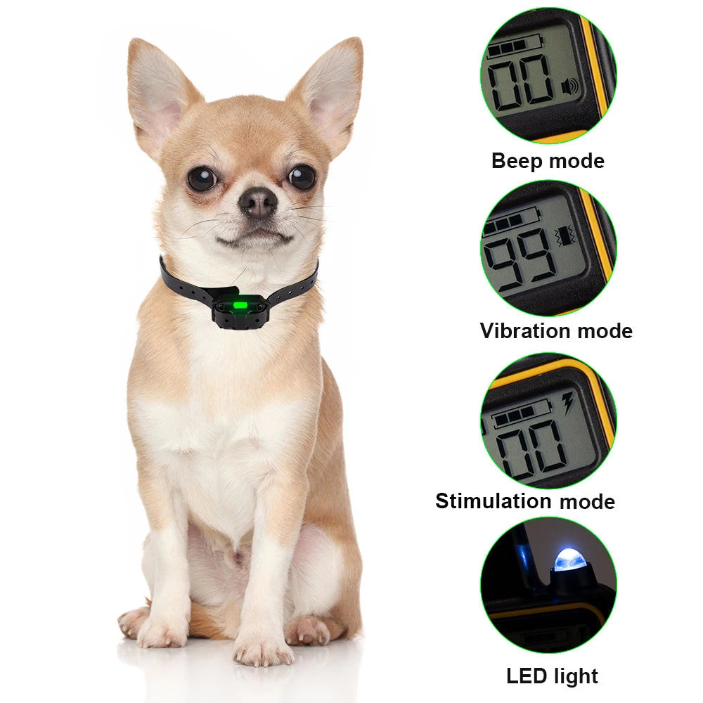 Coleira Anti-Latido Elétrica para Cão — Controlo Remoto, Recarregável e Impermeável
