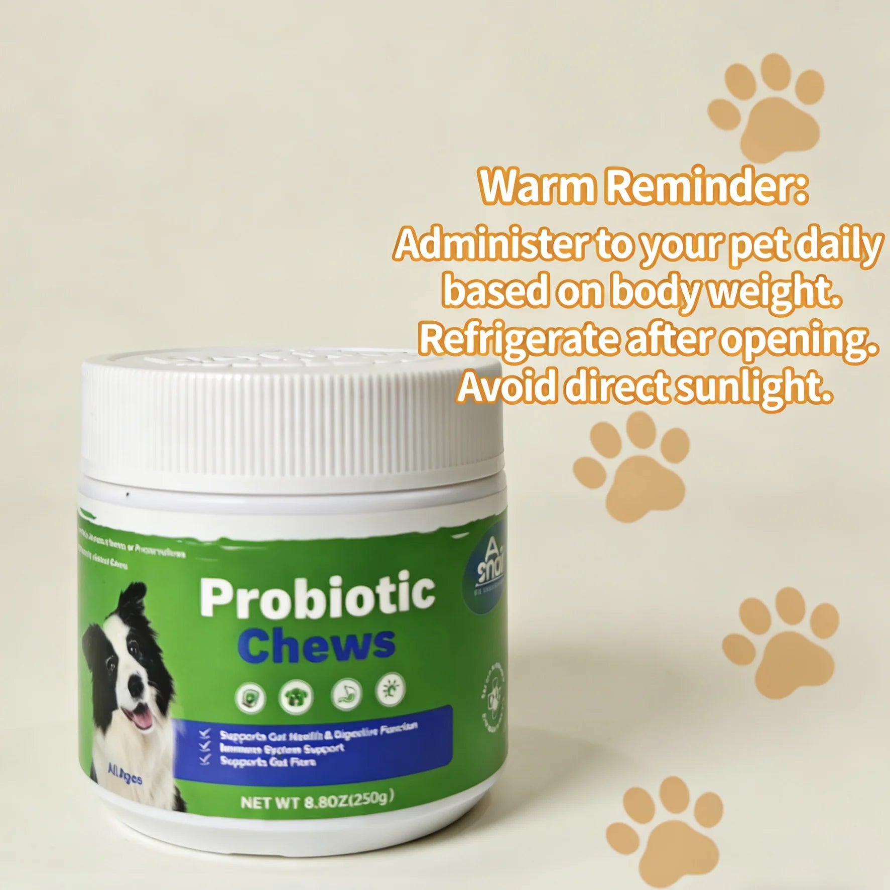 Dog Probiotic Chews 250g Relieve Diarrhea & Upset Stomach Support Gut Health & Immunity Natural Probiotics for All Ages Dogs