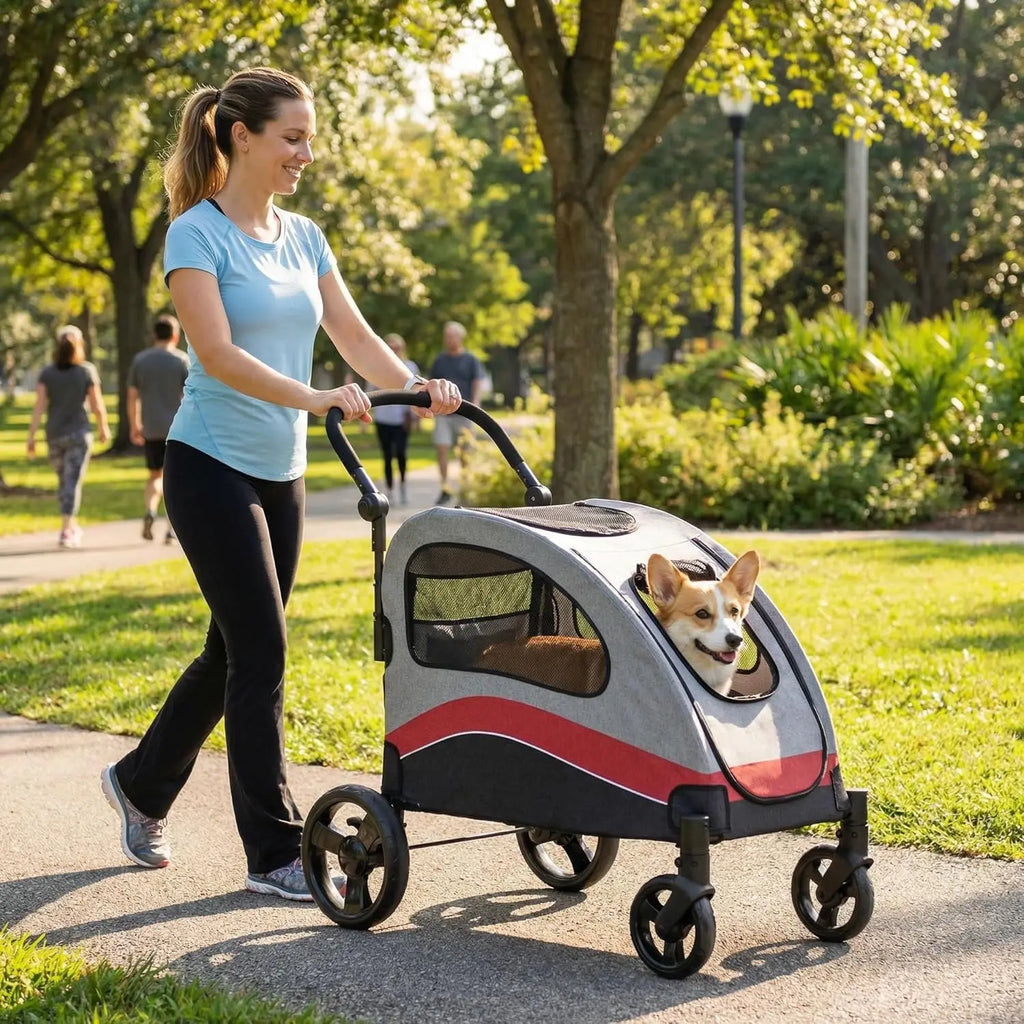 Dog Buggy Stroller Dog Box Transport Foldable Cat Stroller 360° Wear-resistant Rubber Wheels, Pet Wagon with Breathable Mesh