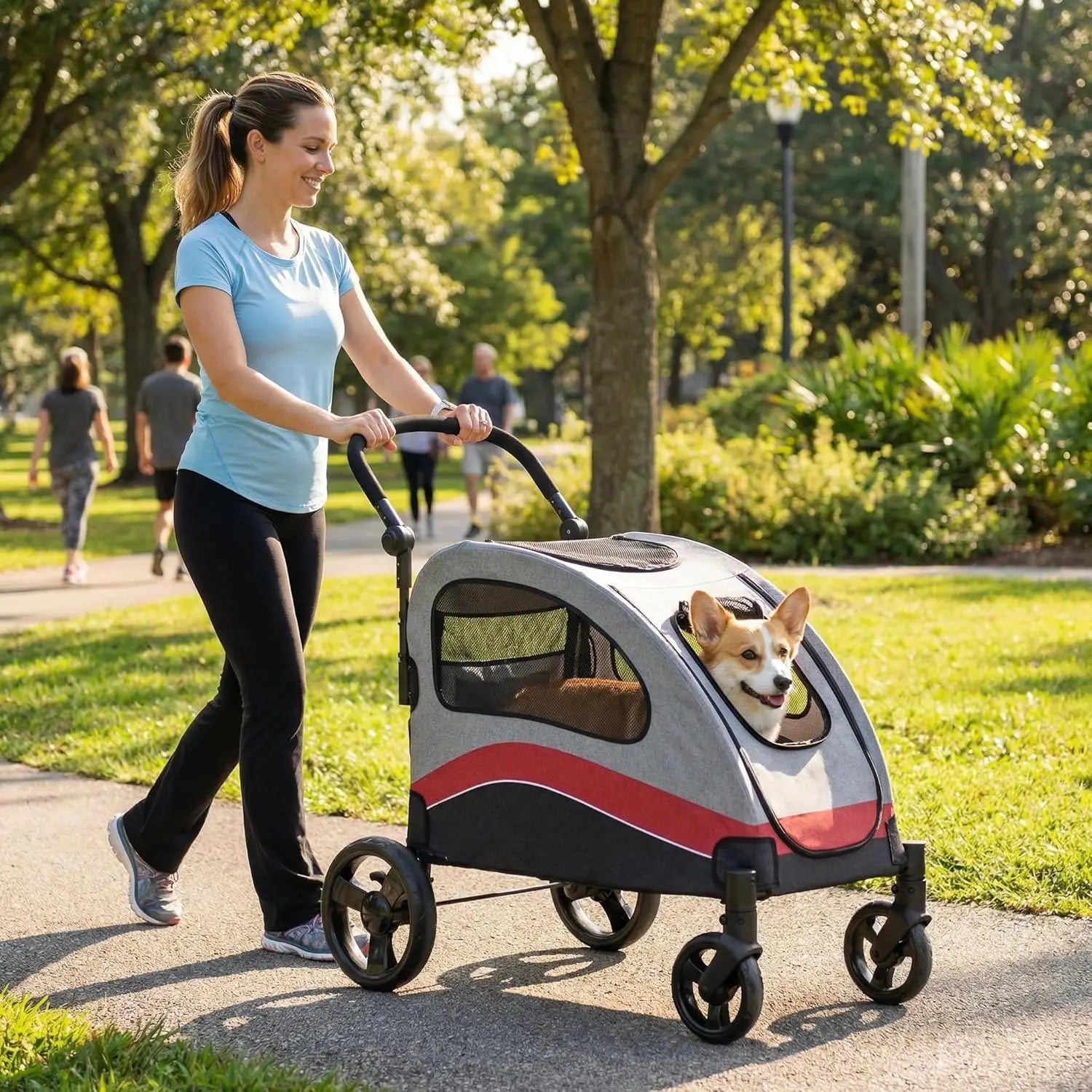 Dog Buggy Stroller Dog Box Transport Foldable Cat Stroller 360° Wear-resistant Rubber Wheels, Pet Wagon with Breathable Mesh