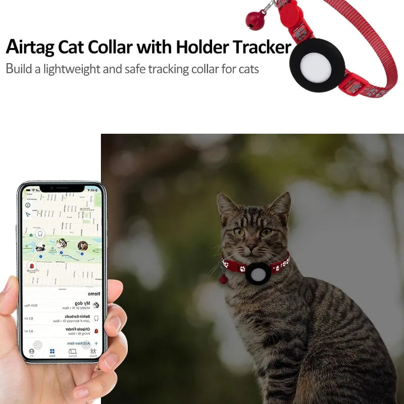 Pet Airtag Tracking Collar Reflective Cat Collar with Breakaway Safety Buckle Mini Tracker Device for Kitten Dog Compatible IOS