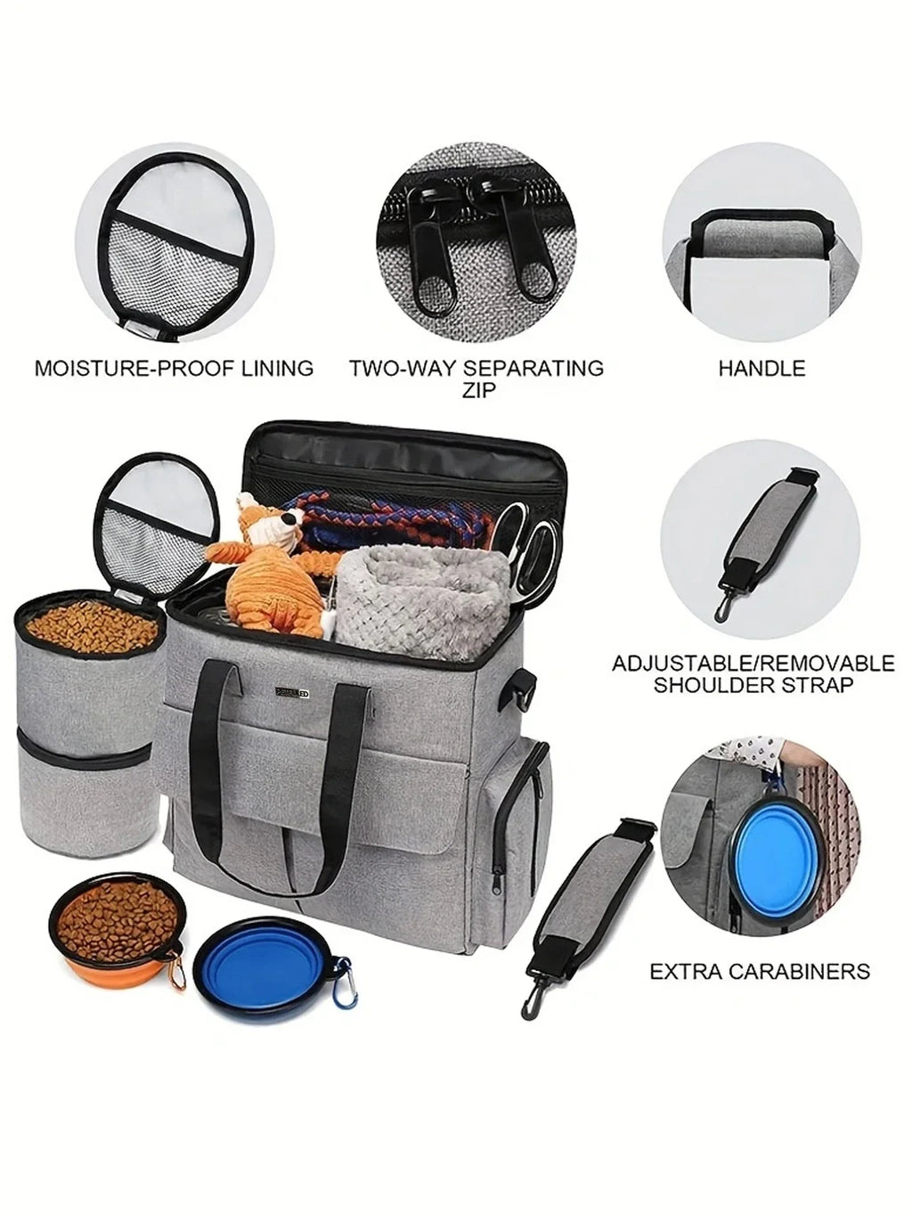 Conjunto de Viagem para Cão — 6 Peças, Aprovado para Avião, com Bolsos Multifunções