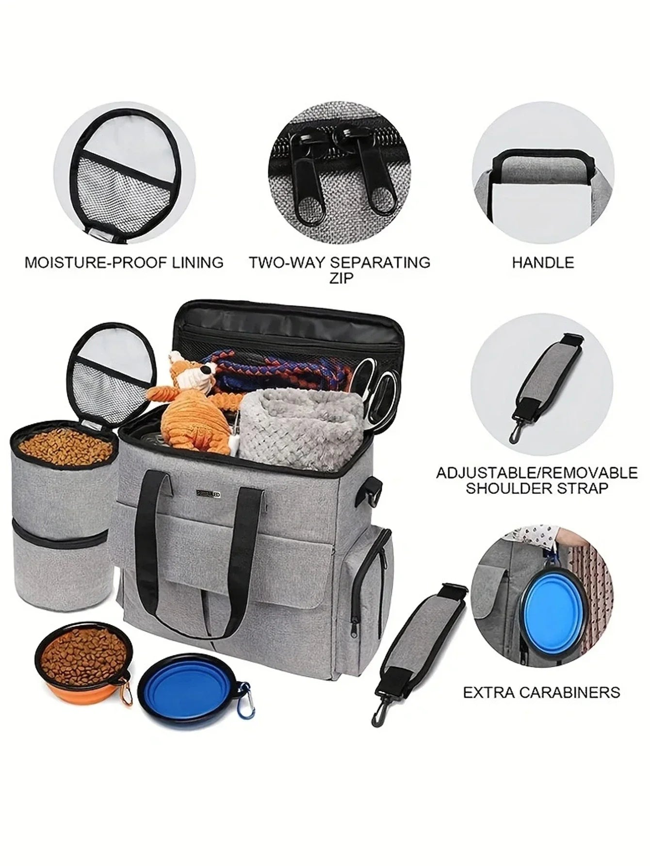 Conjunto de Viagem para Cão — 6 Peças, Aprovado para Avião, com Bolsos Multifunções