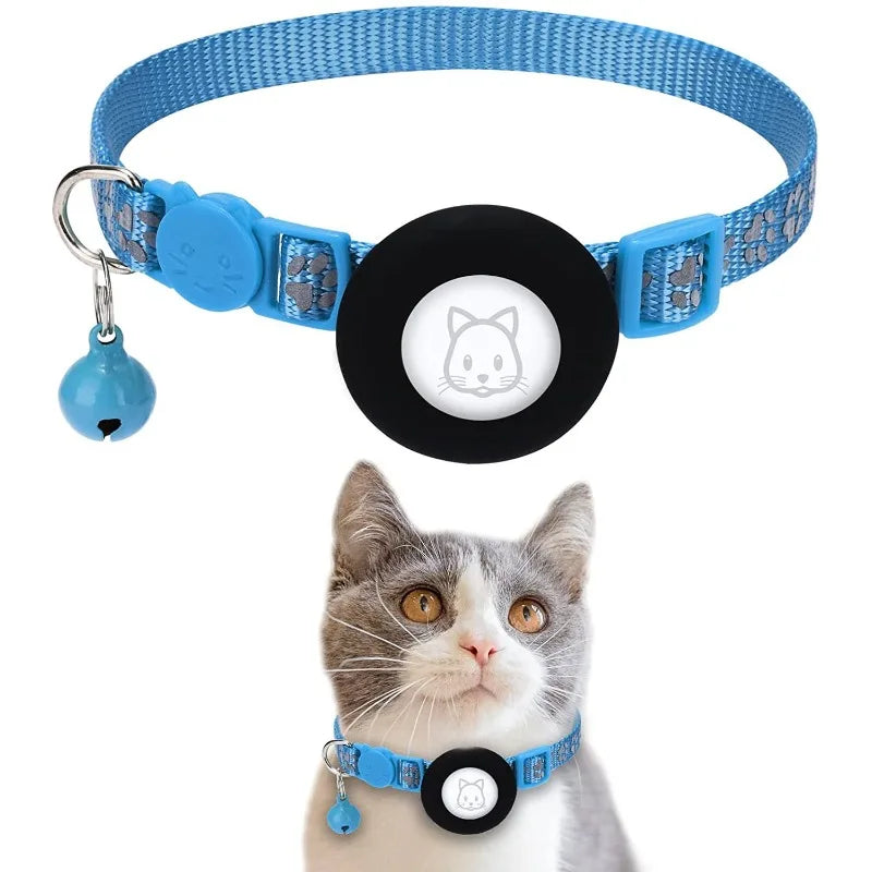 Pet Airtag Tracking Collar Reflective Cat Collar with Breakaway Safety Buckle Mini Tracker Device for Kitten Dog Compatible IOS