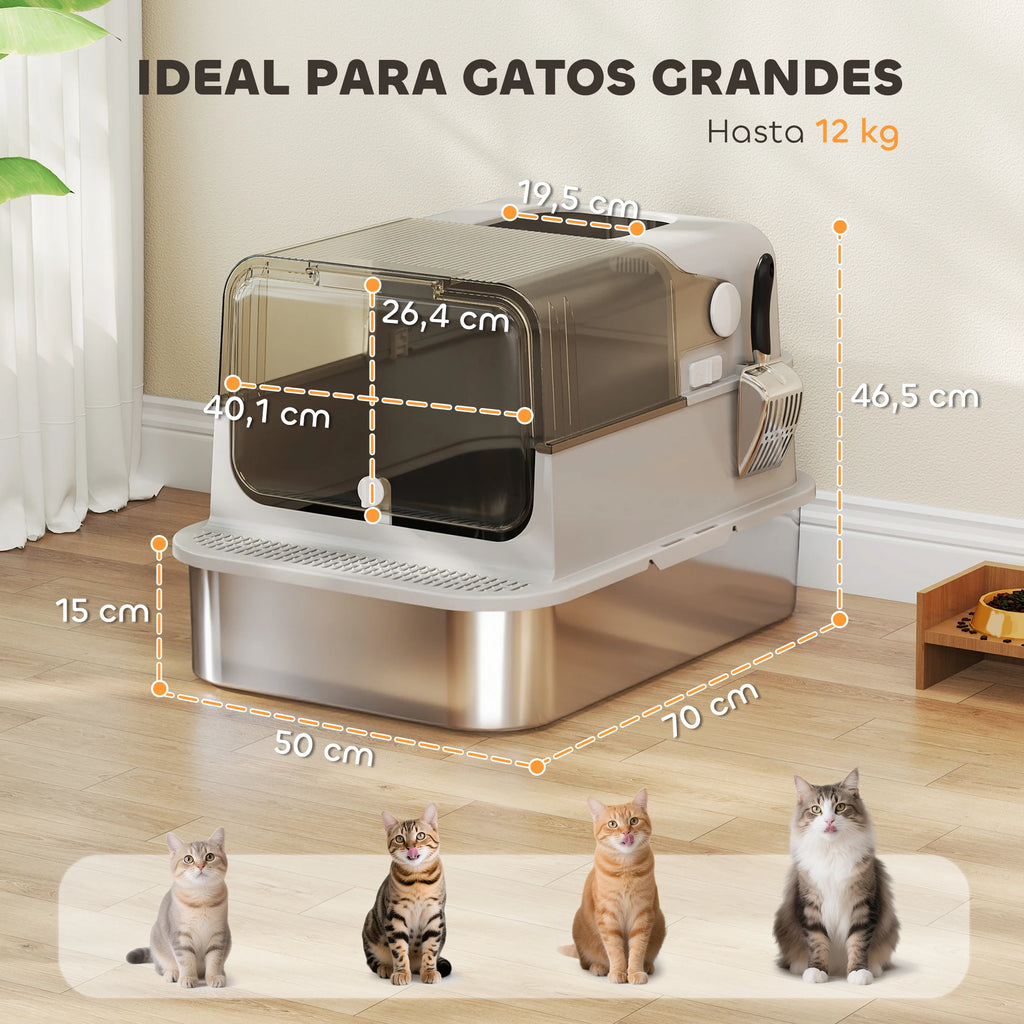 Caixa de Areia XXL Aço Inoxidável Pawhut — Entrada pelo Topo para Gatos Grandes