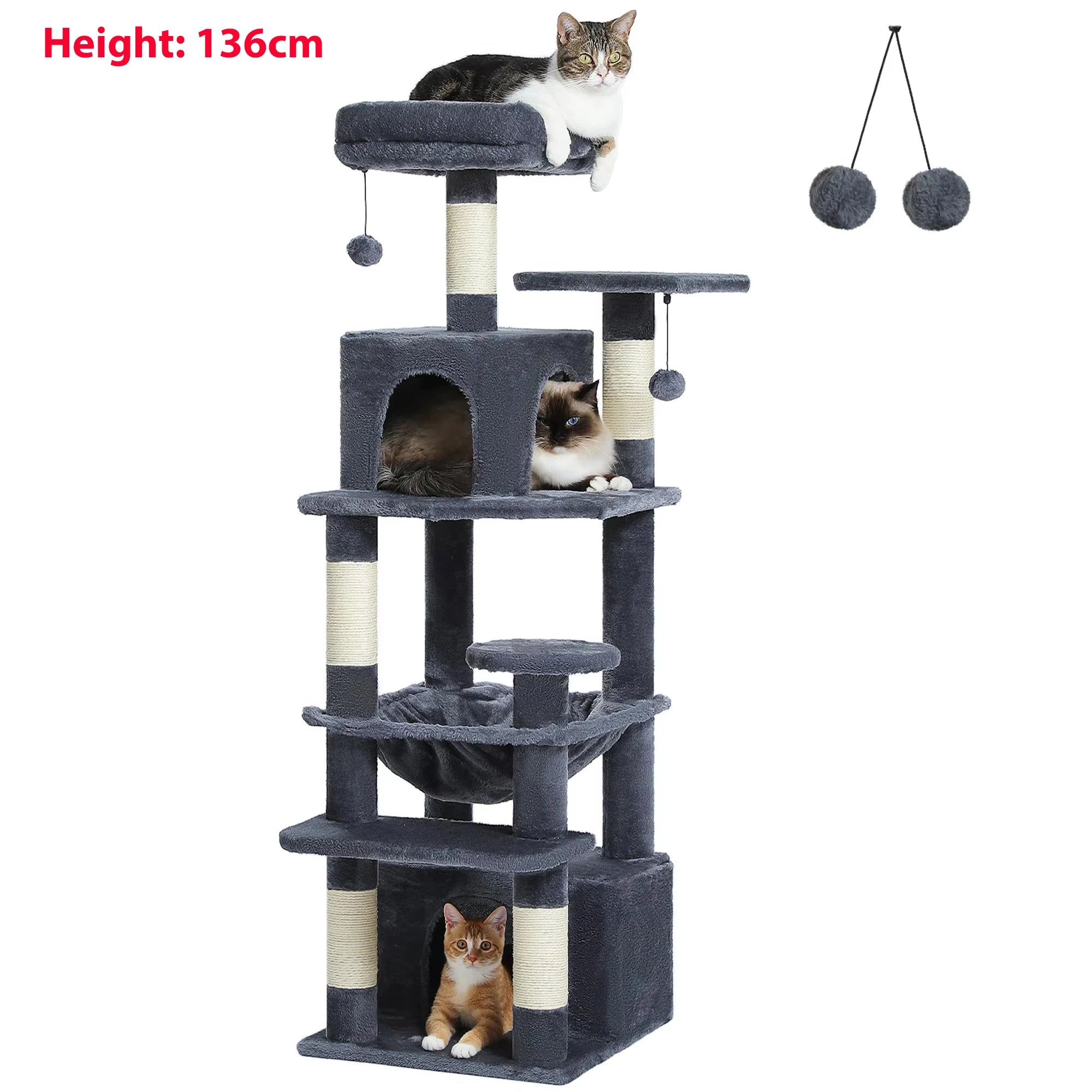 Arranhador Torre para Gato Multi-Nível com Rede e Hammock — Grande