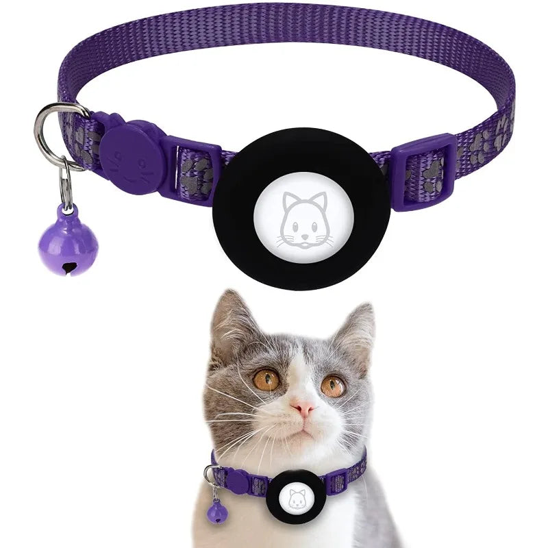 Pet Airtag Tracking Collar Reflective Cat Collar with Breakaway Safety Buckle Mini Tracker Device for Kitten Dog Compatible IOS