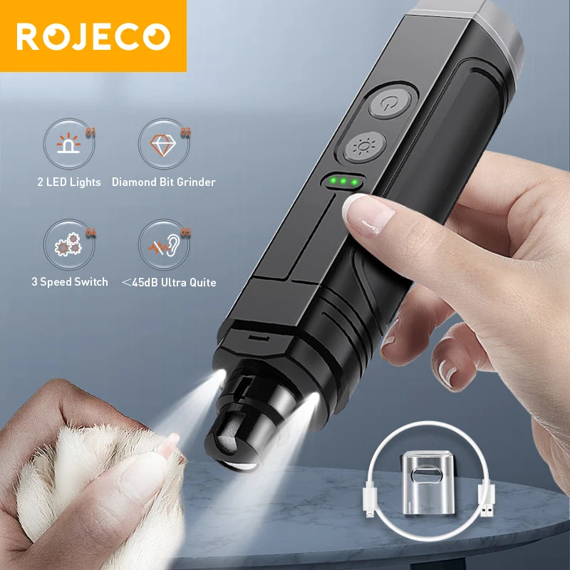 Lima Elétrica para Unhas ROJECO P3 — Profissional, 2 Luzes LED, Recarregável