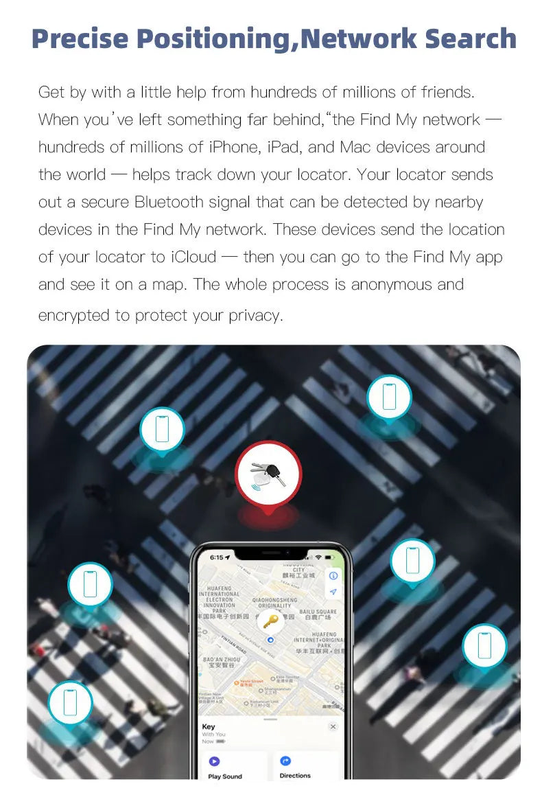 Mini Pet Bluetooth Tracker, Anti-Lost GPS Locator for Cat Dog, Smart Pet Finder Device Compatible with IOS Android & Find My App