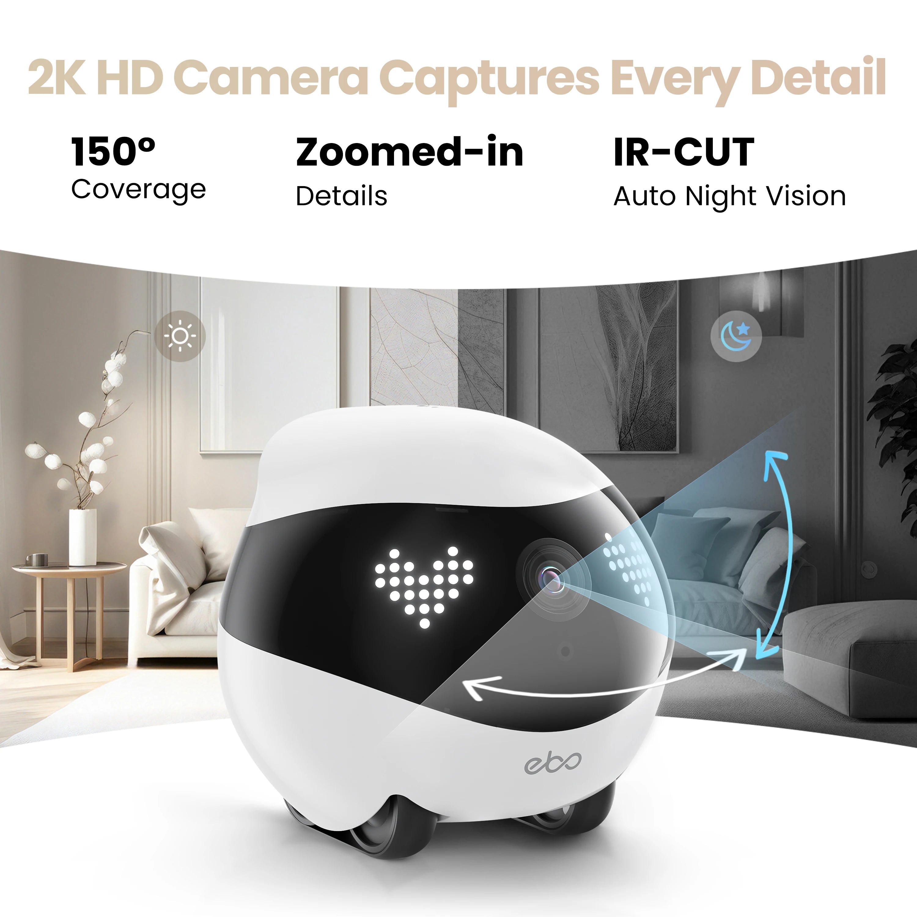 Enabot EBO AIR 2 Companion Robot 2K Home Security Pet Camera Night Vison Wireless APP Remote Control for Dog Cat Baby